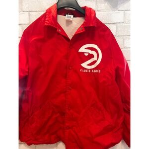 Vintage Atlanta Hawks NBA Coaches Jacket Red Nylon Windbreaker Large 5313